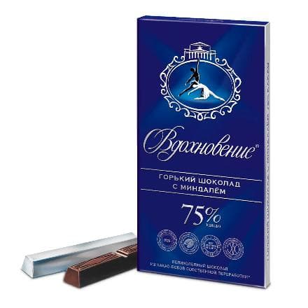 Шоколад Вдохновение с миндалем 75% какао, 90 гр