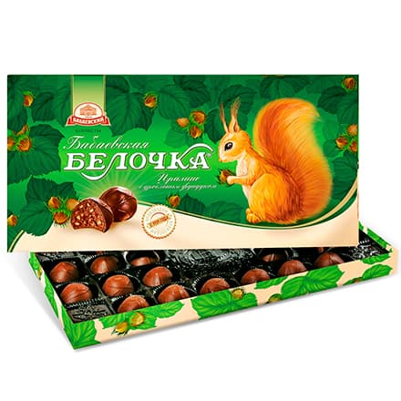 Конфеты в коробке Бабаевская Белочка с дробленым фундуком, 340 гр