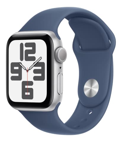 Apple Watch SE 2024, 40 мм, корпус из алюминия серебристого цвета, спортивный ремешок