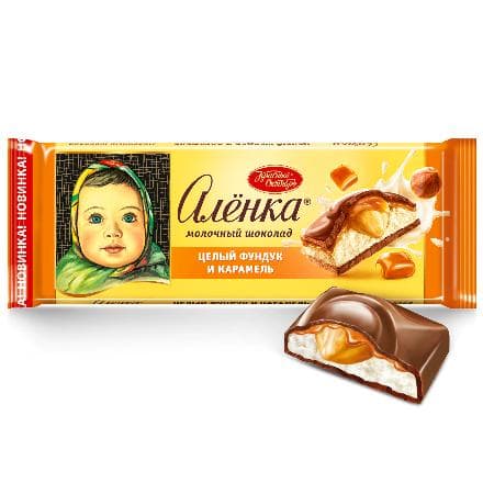 Шоколад «Алёнка» с начинкой целый фундук и карамель, Красный Октябрь, 165 гр